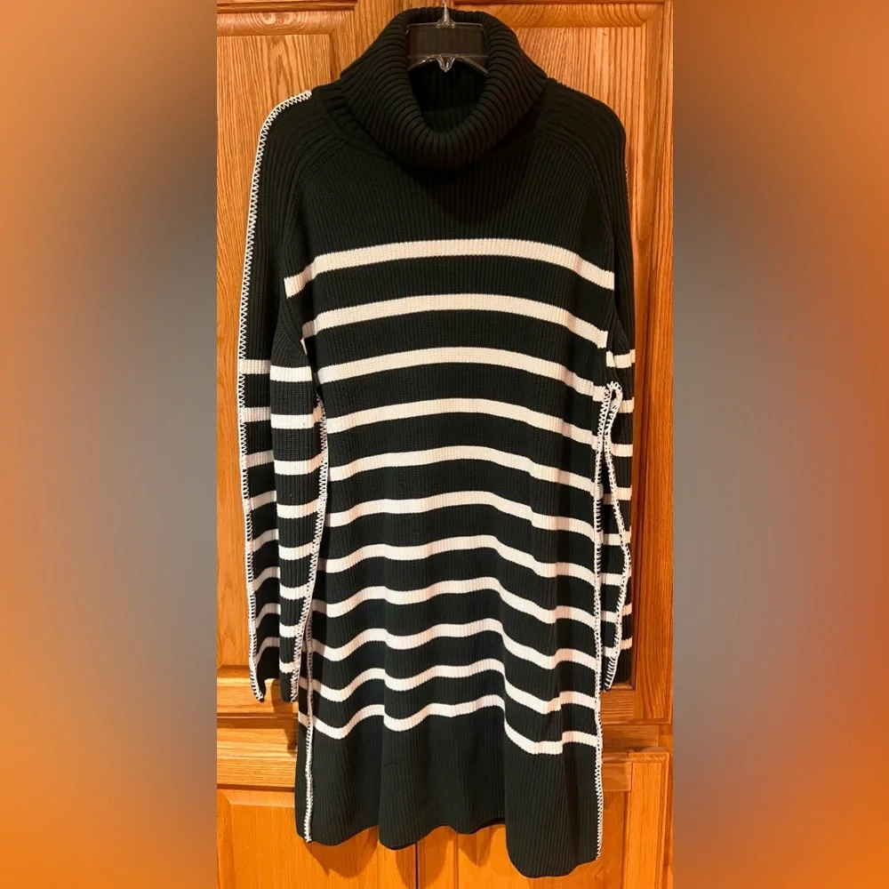 Tuckernuck Hyacinth House Striped Emsley Mini Sweater Dress Pine Green White XXL